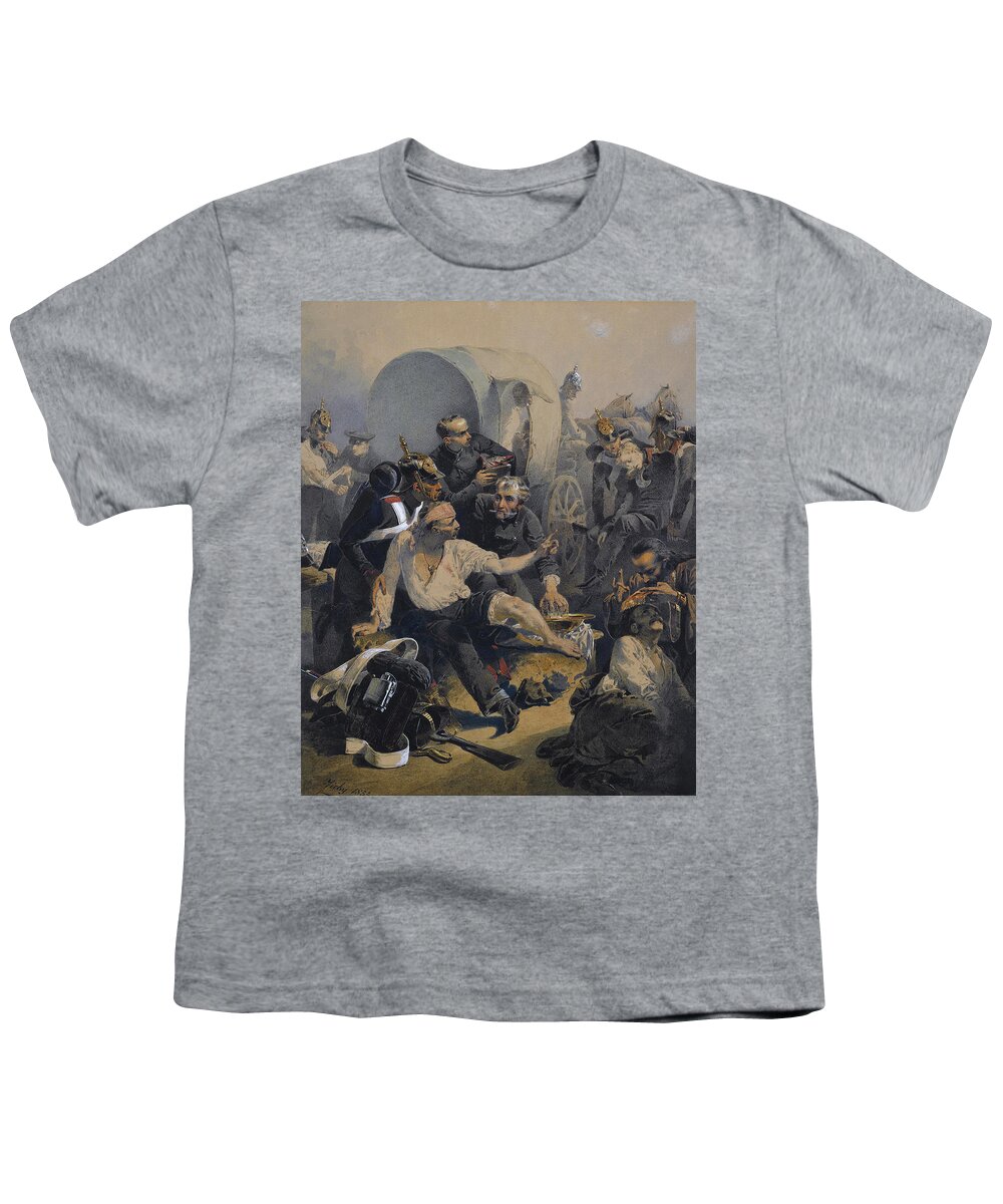 Mihaly Zichy Youth T-Shirt featuring the drawing Scene from the Crimean War by Mihaly Zichy