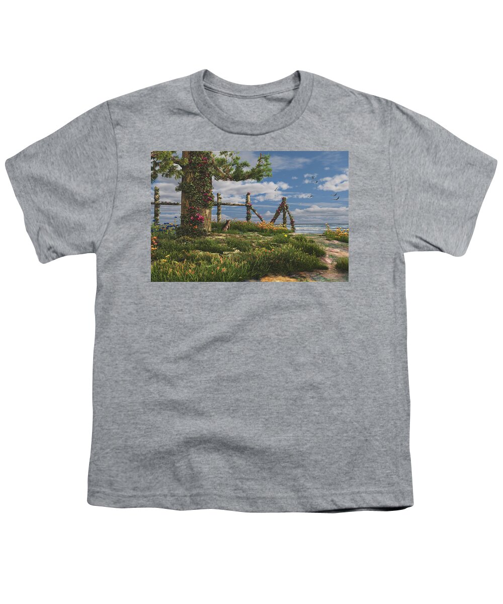 Seagulls Youth T-Shirt featuring the digital art Seaview Retreat by Mary Almond