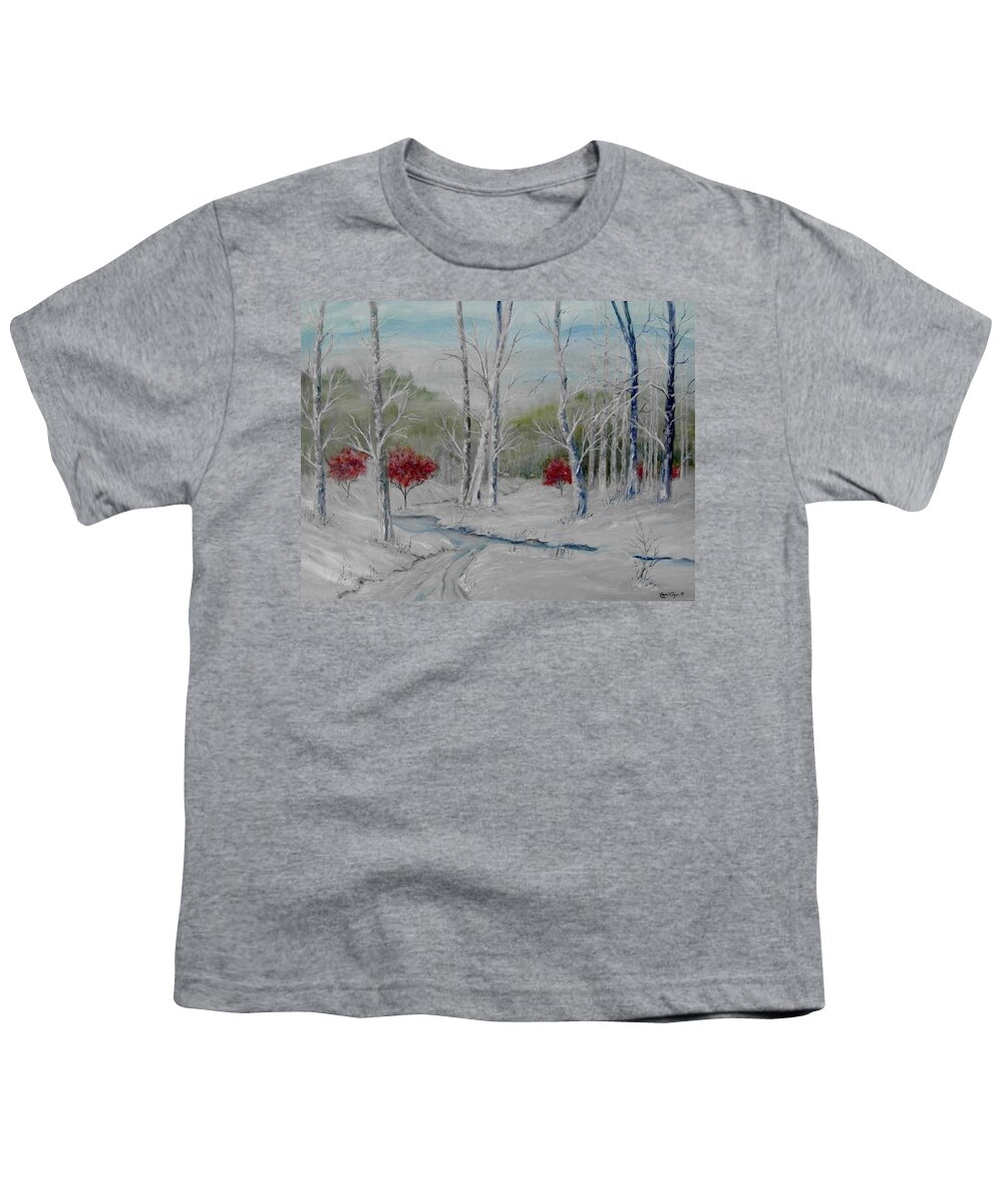 Snow; Winter; Birch Trees Youth T-Shirt featuring the painting Silence by Ben Kiger