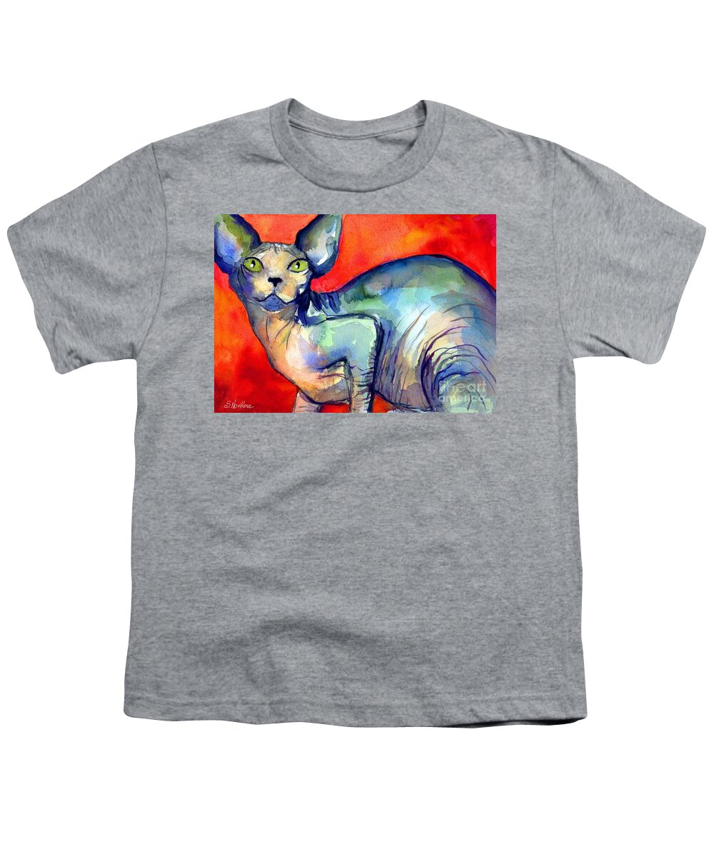 Sphynx Cat Painting Youth T-Shirt featuring the painting Sphynx Cat 6 painting by Svetlana Novikova