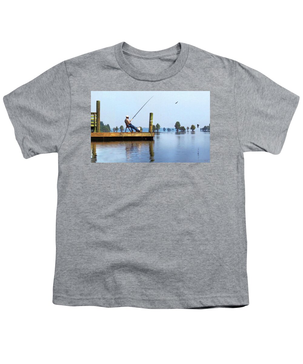Fishing Youth T-Shirt featuring the digital art Sunday Fisherman by Deborah Smith