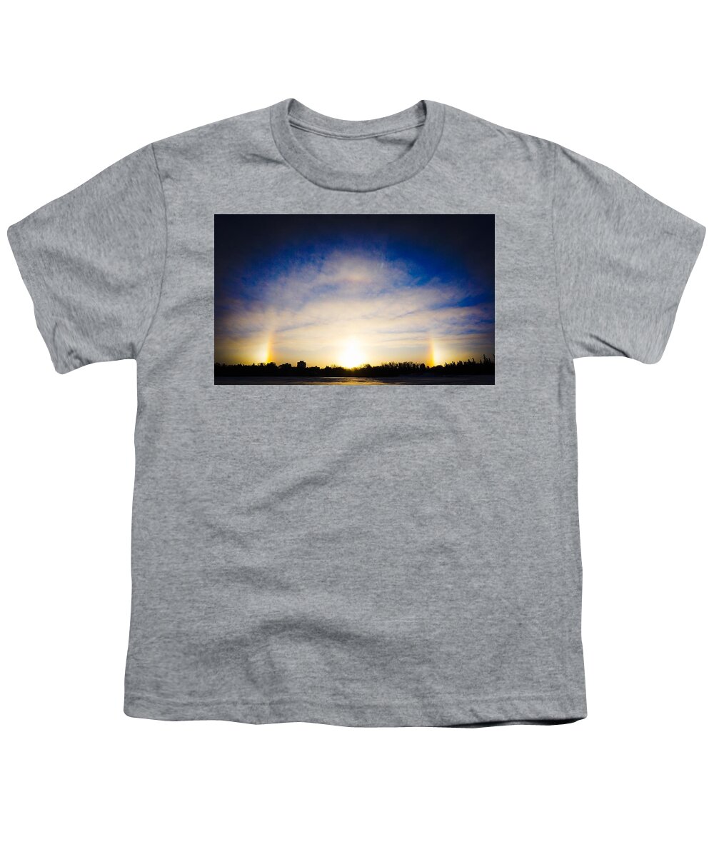 Winter Landscape Photograph Youth T-Shirt featuring the photograph Sun Dogs - Winnipeg by Desmond Raymond