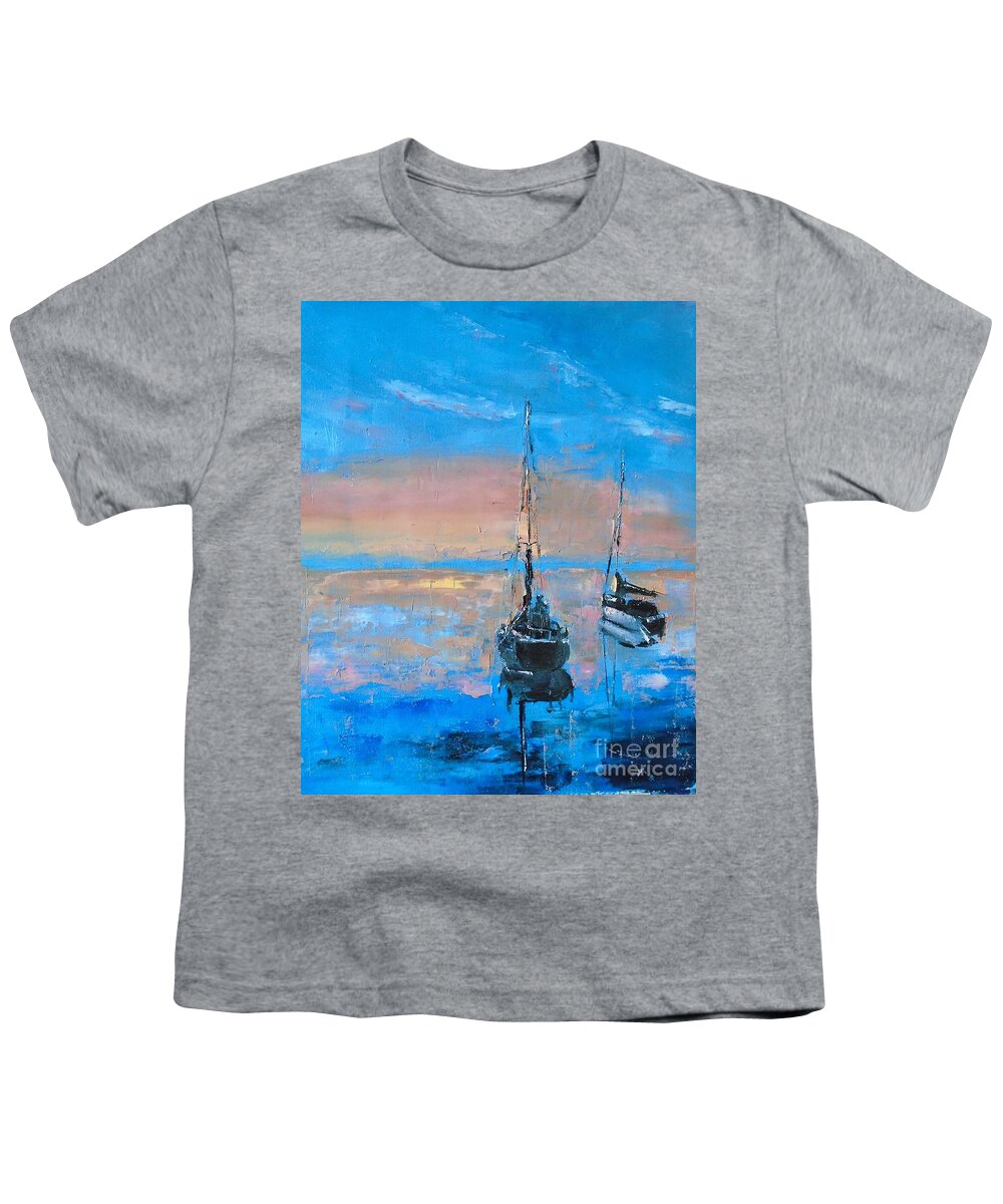 Yachts Youth T-Shirt featuring the painting Sundown by Angela Cartner