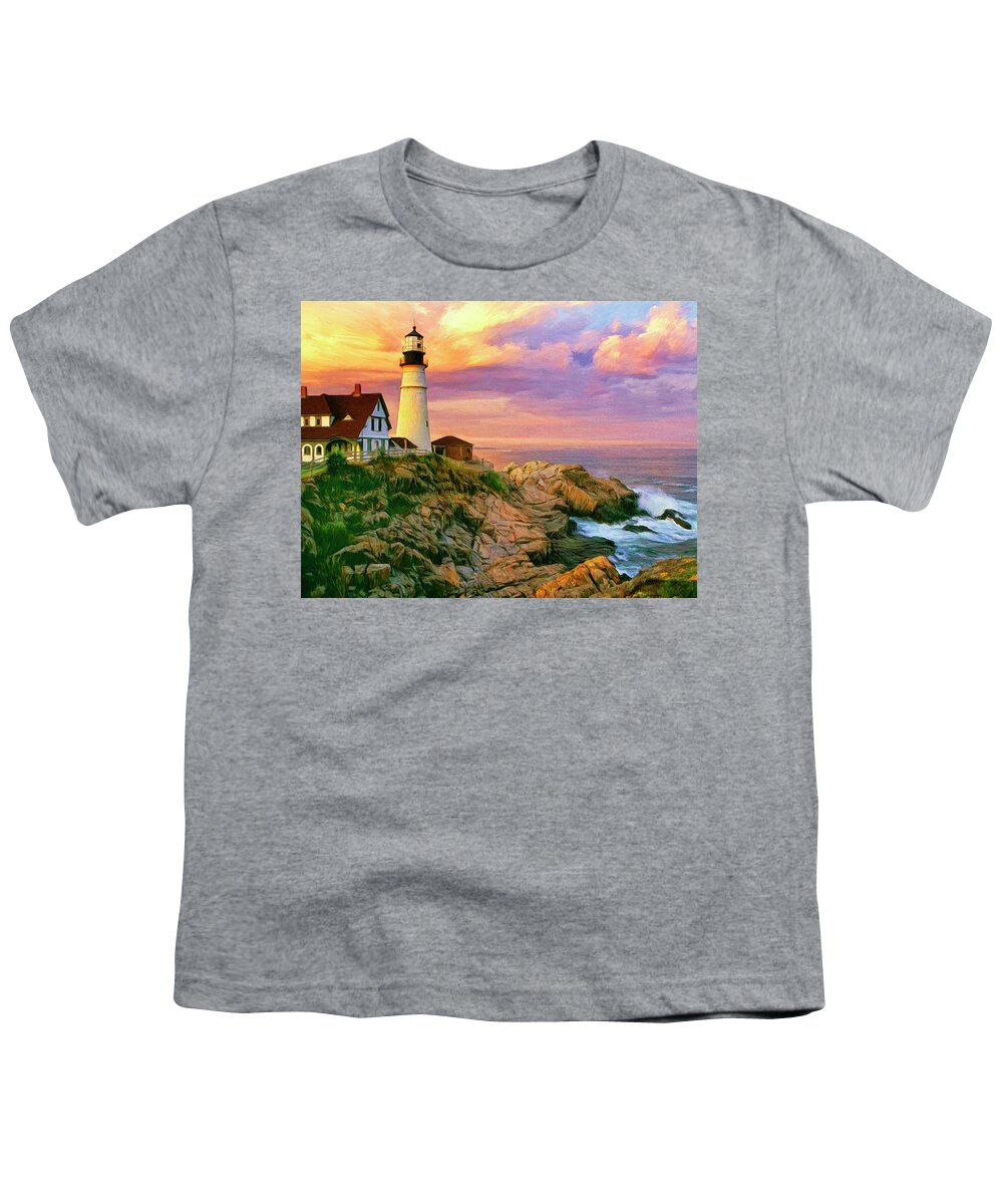 Sunset At Portland Head Youth T-Shirt featuring the painting Sunset at Portland Head by Dominic Piperata