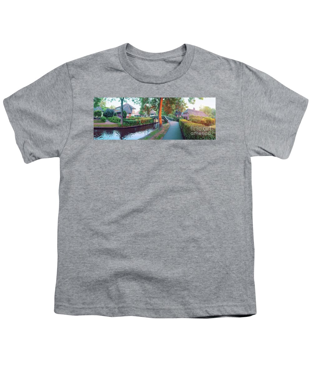Sunset Youth T-Shirt featuring the photograph sunset in old dutch village, Giethoorn by Ariadna De Raadt