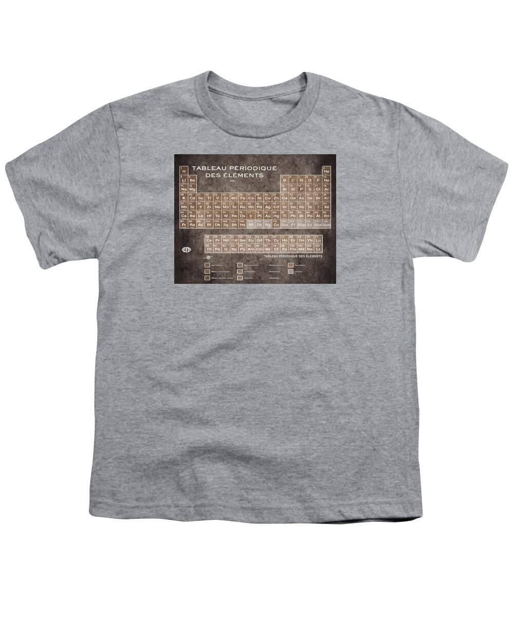 Periodic Table Of The Elements Vintage Chart On Worn Stained Distressed Canvas Youth T-Shirt featuring the painting Tableau Periodiques Periodic Table Of The Elements Vintage Chart Sepia by Tony Rubino
