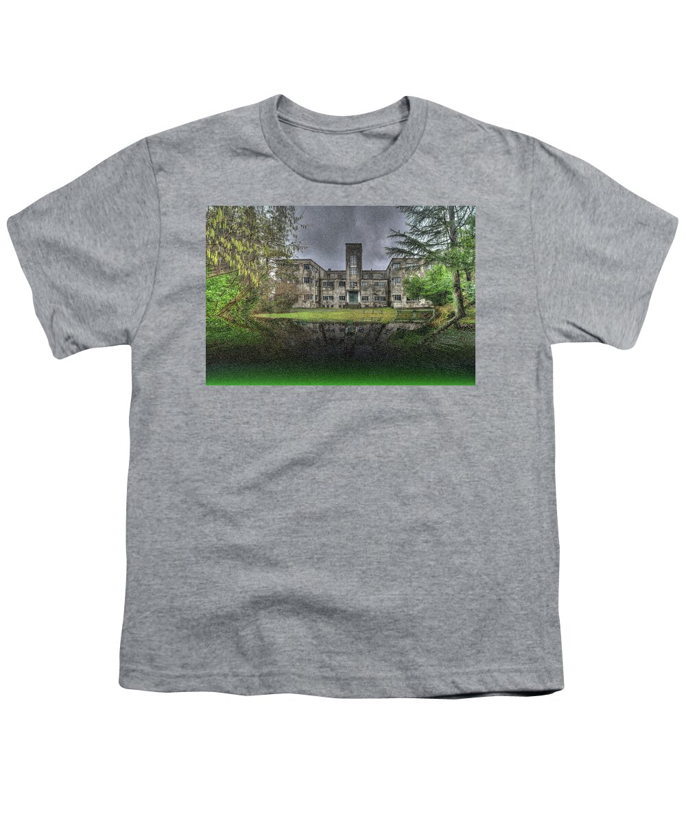 Colonia Abbandonata Youth T-Shirt featuring the photograph THE ABANDONED SUMMER CAMP BUILDING AND THE LAKE IN WINTER - La colonia e il lago d'inverno by Enrico Pelos