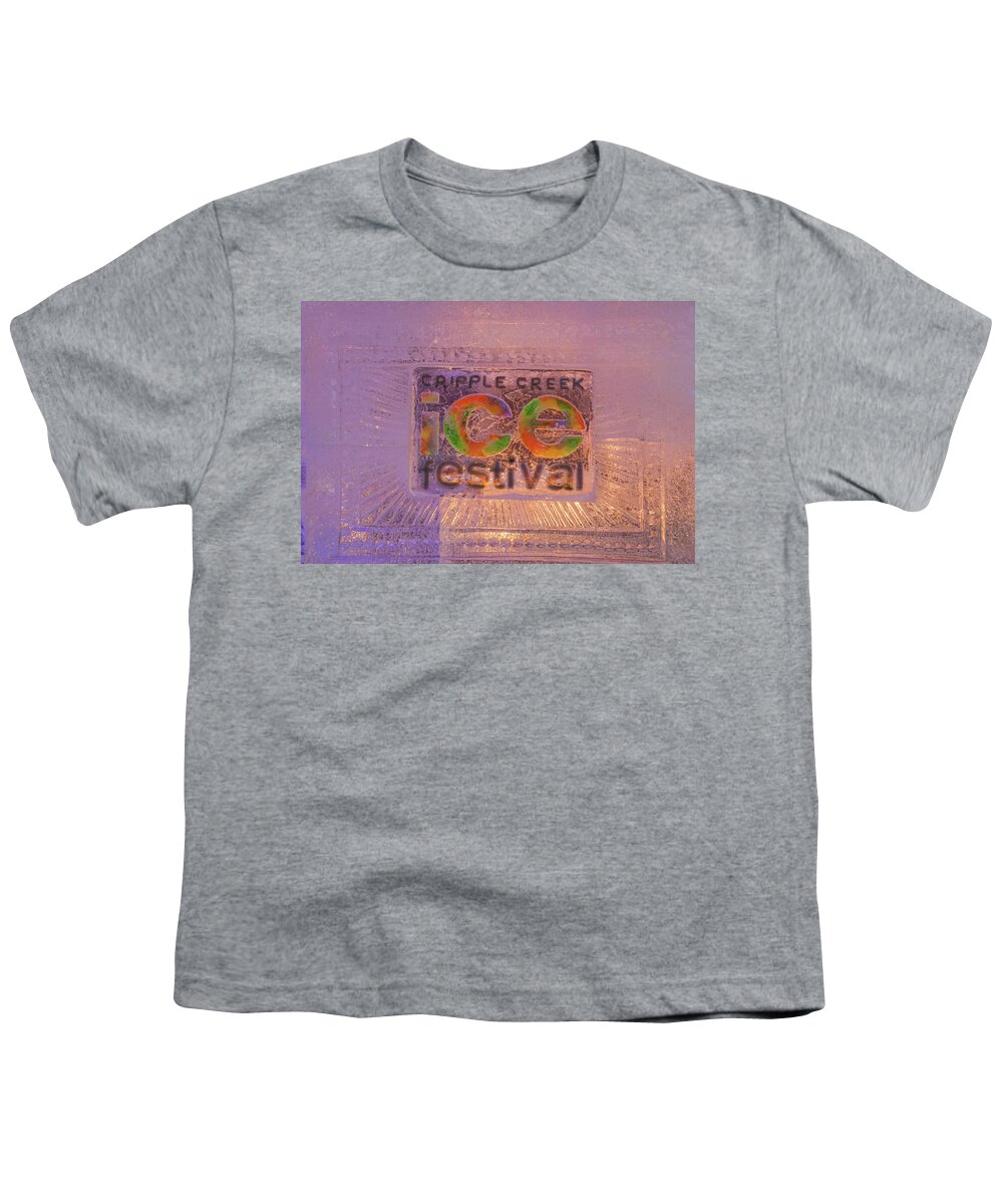 The Annual Ice Sculpting Festival Youth T-Shirt featuring the photograph The Annual Ice Sculpting Festival In The Colorado Rockies, Cripple Creek Yellow by Bijan Pirnia