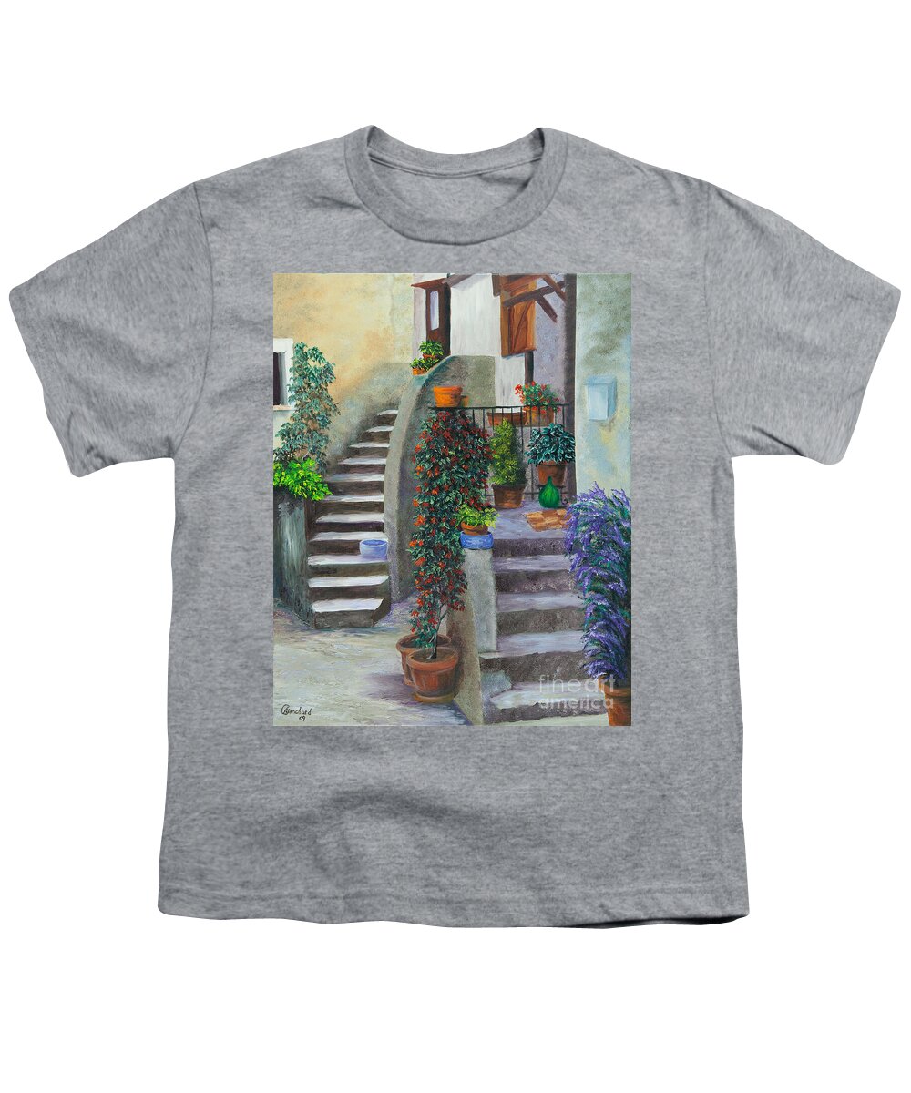 Italy Street Painting Youth T-Shirt featuring the painting The Back Stairs by Charlotte Blanchard