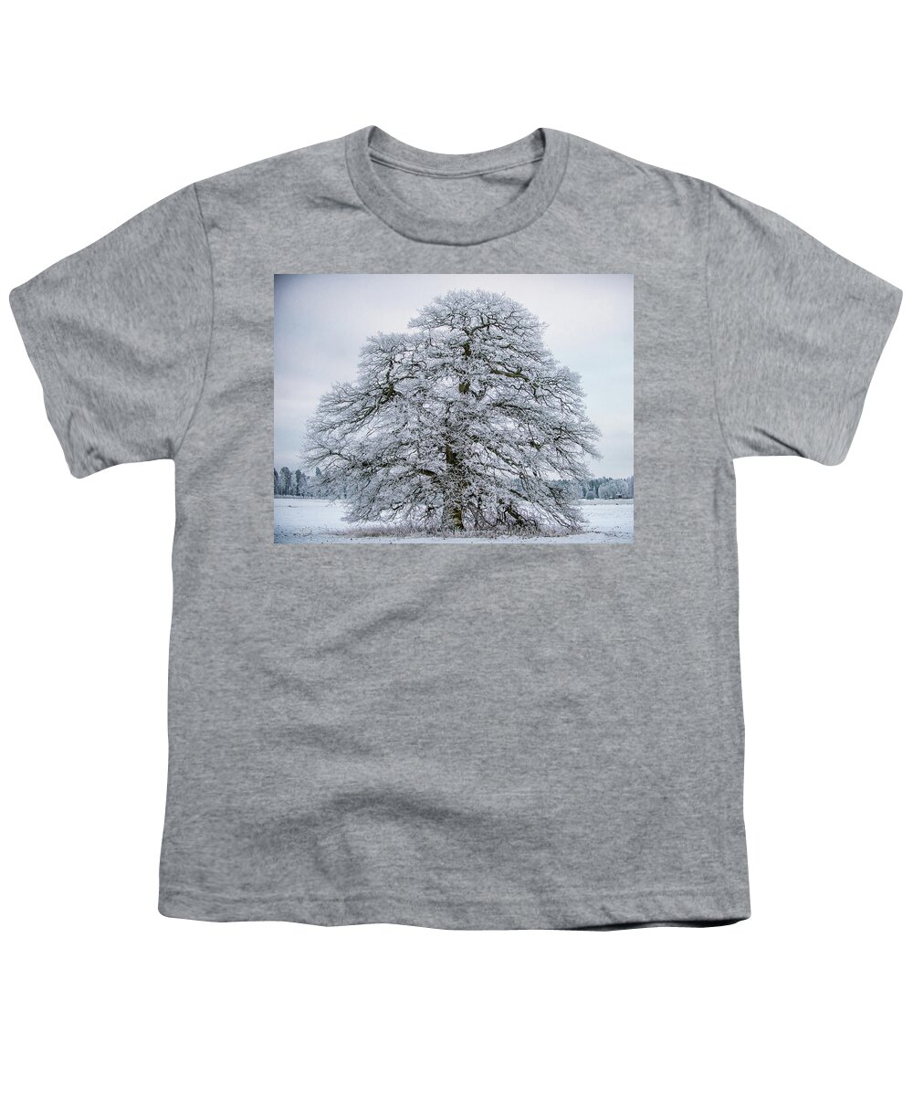 The Frosty Grand Old Oak Youth T-Shirt featuring the photograph The Frosty Grand Old Oak by Torbjorn Swenelius