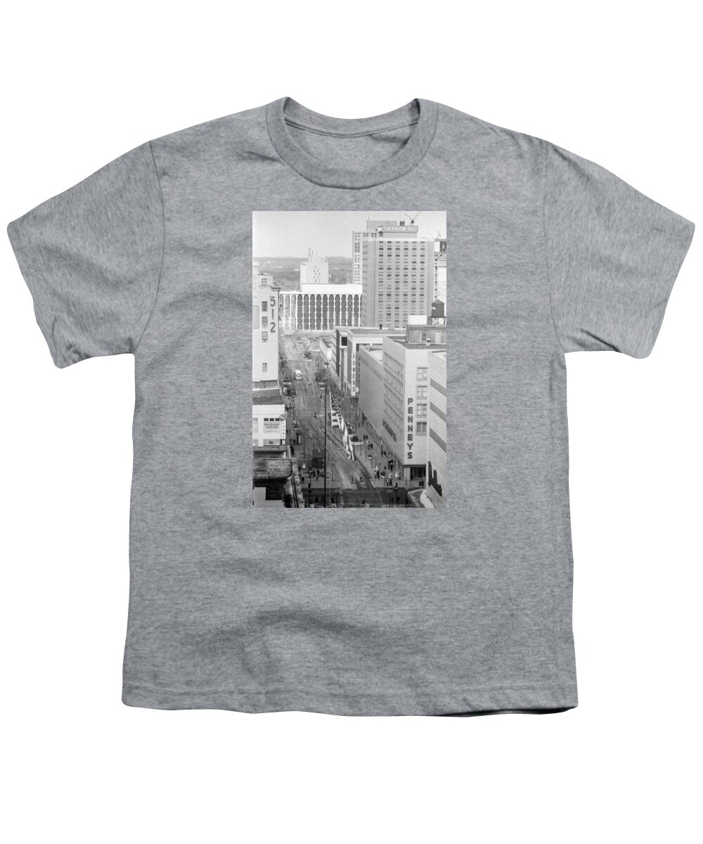 Book Work Youth T-Shirt featuring the photograph The Mall from Dayton's 12th floor by Mike Evangelist