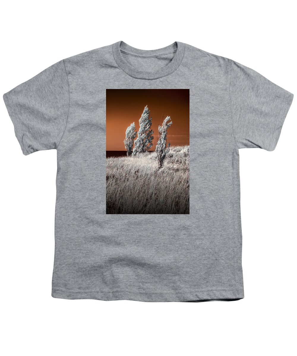 Dune Youth T-Shirt featuring the photograph Three Trees in Infrared on top of a Grassy Dune by Randall Nyhof