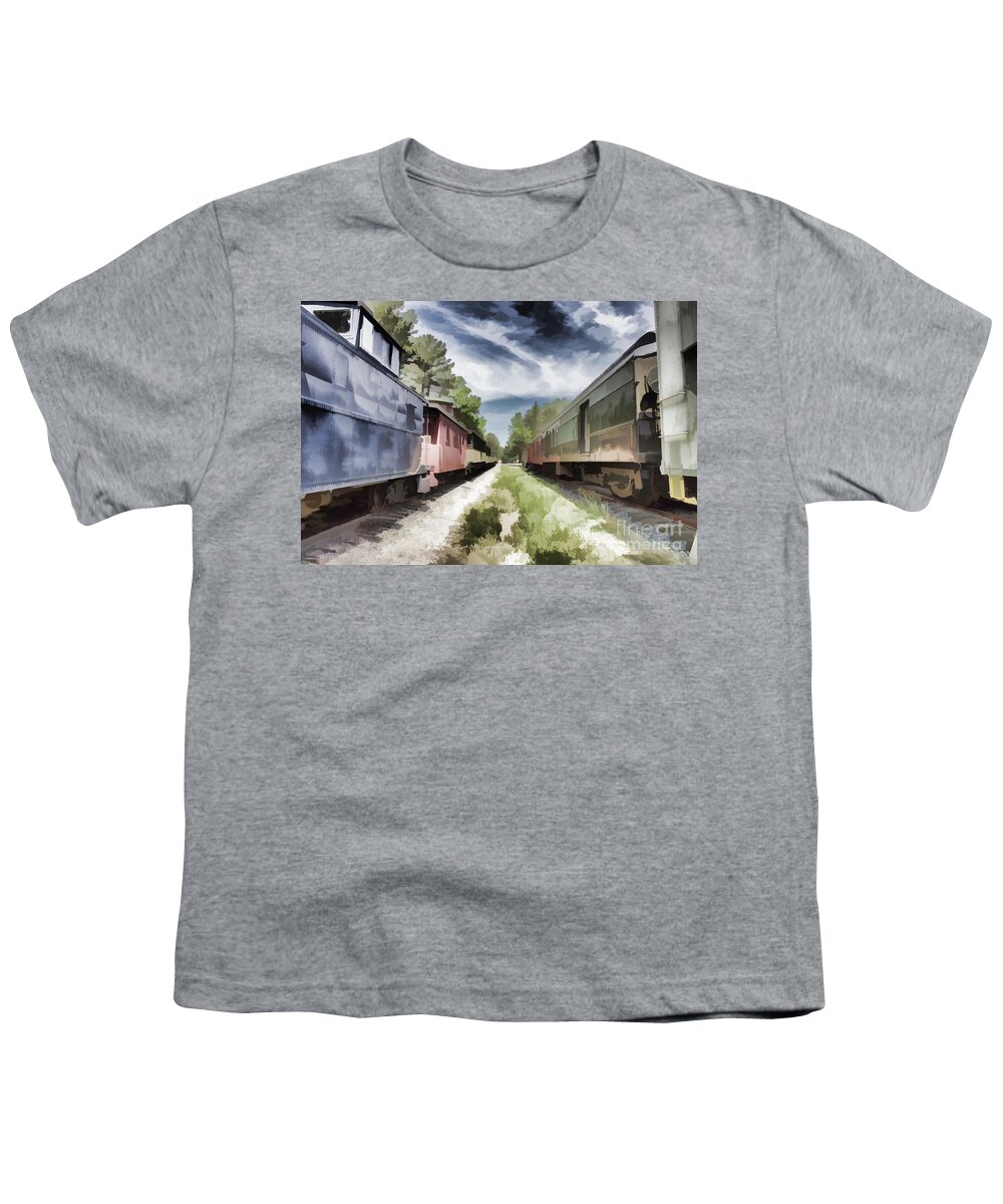 Railway Youth T-Shirt featuring the photograph Twixt the Trains by Roberta Byram