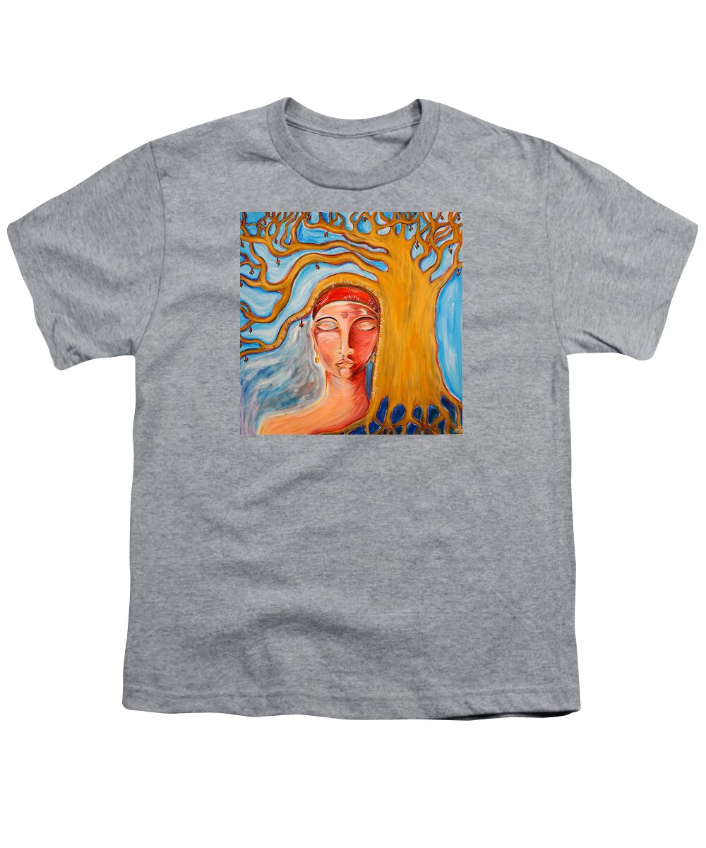 Abstract Youth T-Shirt featuring the painting Under the Bodhi Tree by Theresa Marie Johnson