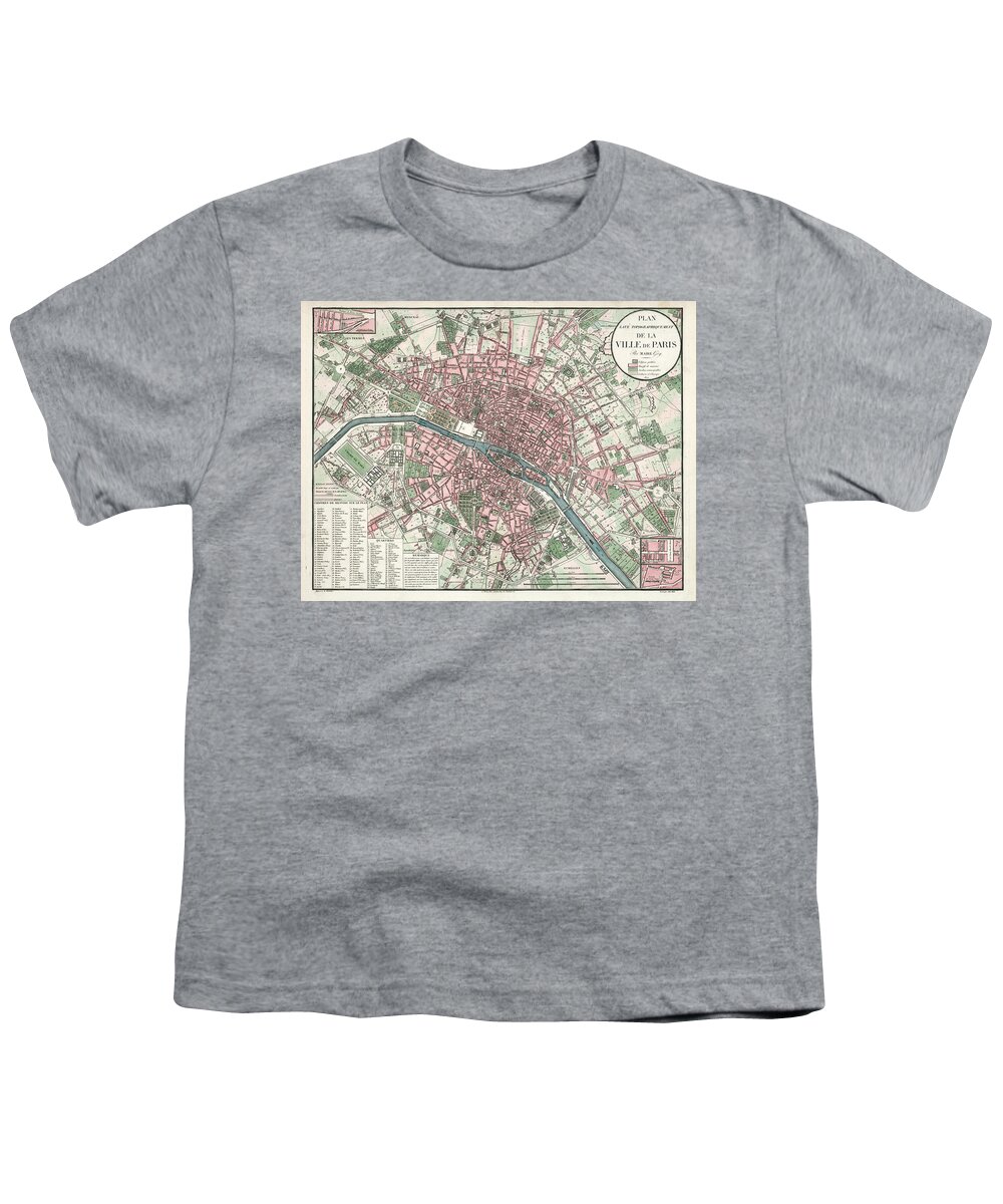 Ville De Paris Youth T-Shirt featuring the drawing Ville de Paris - Historical Map of the City of Paris, 1821 - Antique Maps by Studio Grafiikka