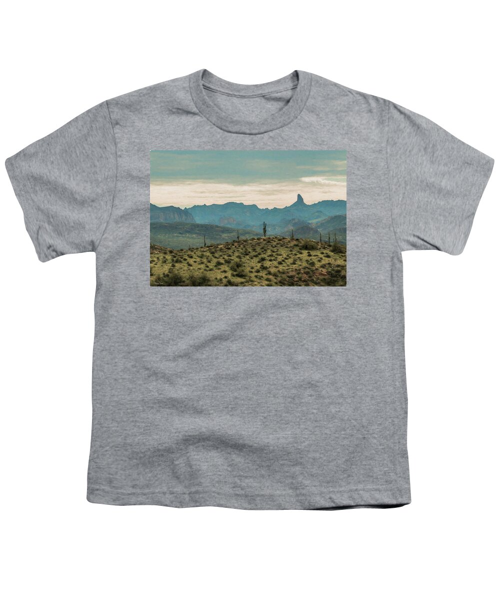 Mountains Youth T-Shirt featuring the photograph Weavers Needle Painterly by Teresa Wilson