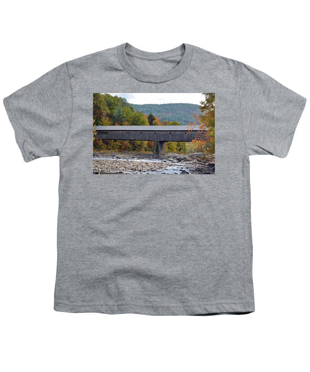 West Dummerstin Youth T-Shirt featuring the photograph West Dummerston Covered Bridge by Carolyn Mickulas