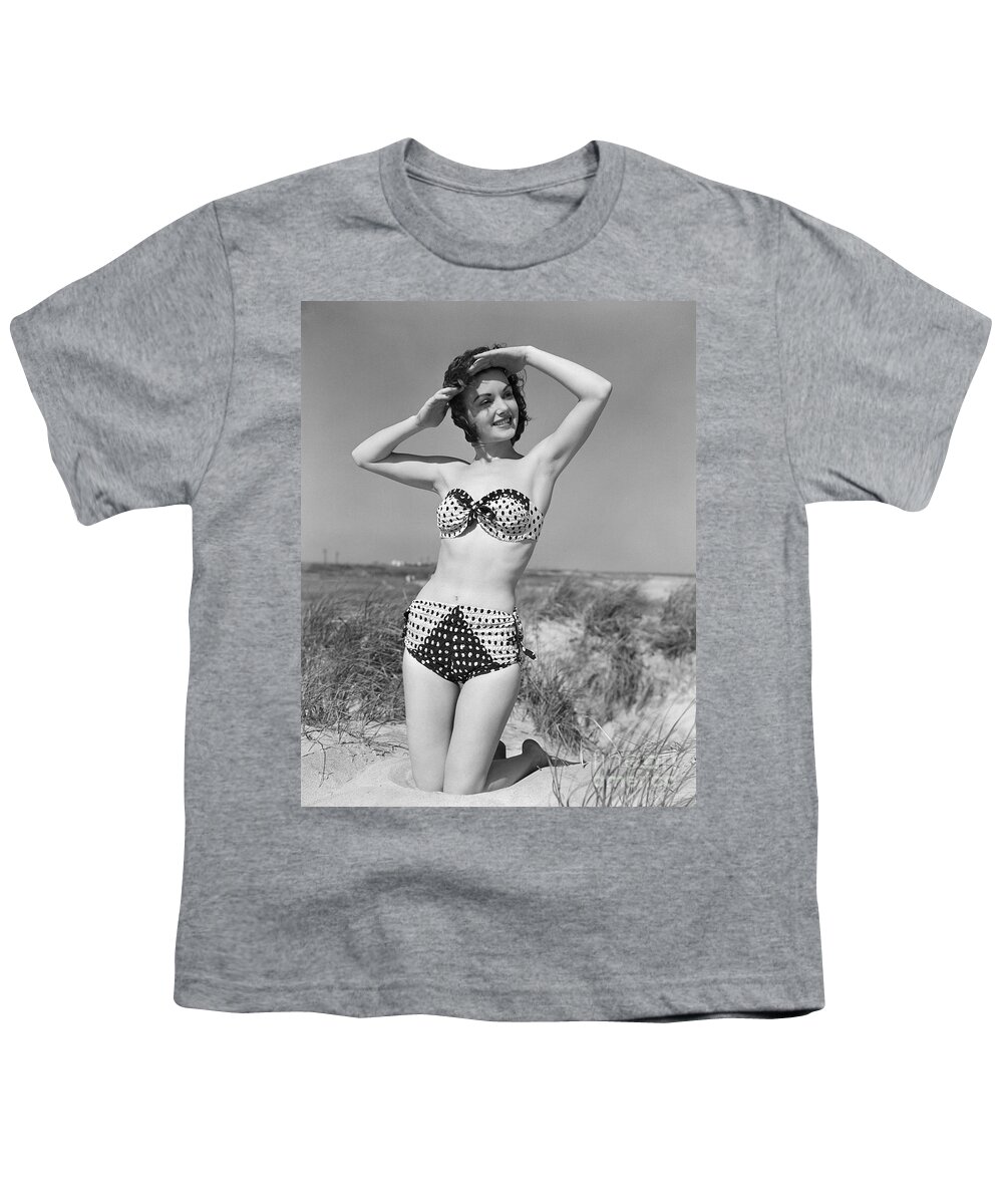 1950s Youth T-Shirt featuring the photograph Woman In Bikini, C.1950s by H. Armstrong Roberts/ClassicStock