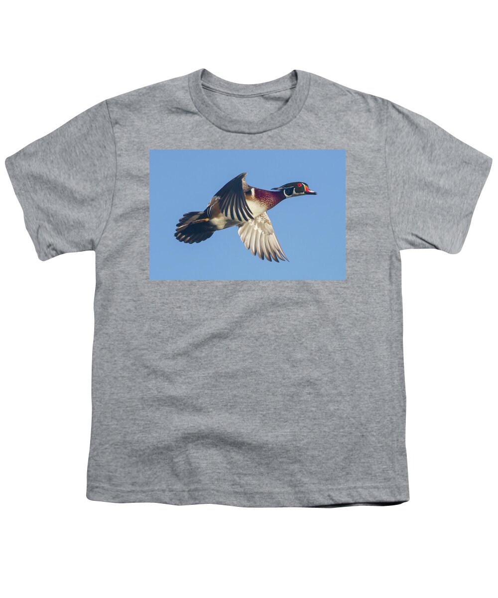 Wood Duck Youth T-Shirt featuring the photograph Wood Duck Flying Fast by Mark Miller