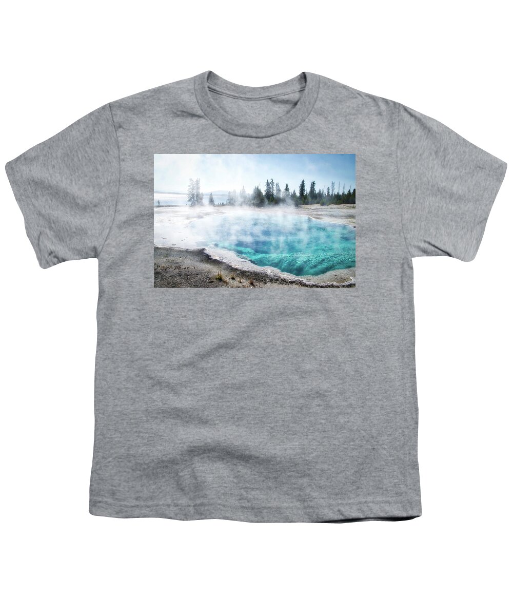 Yellowstone National Park Youth T-Shirt featuring the photograph Yellowstone Park Abyss Pool In August 02 by Thomas Woolworth