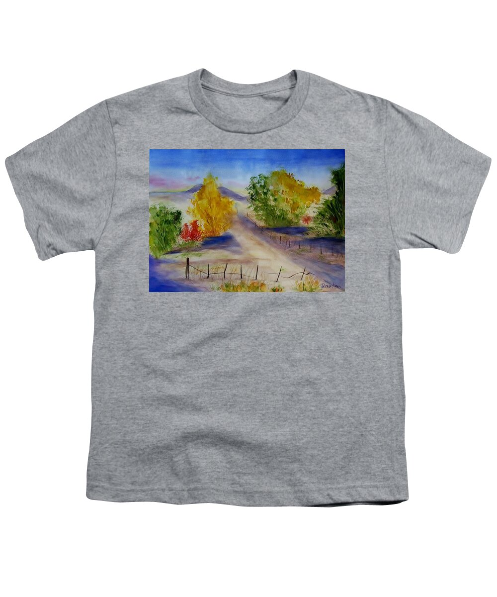 Road Youth T-Shirt featuring the painting Young's Farm by Jamie Frier