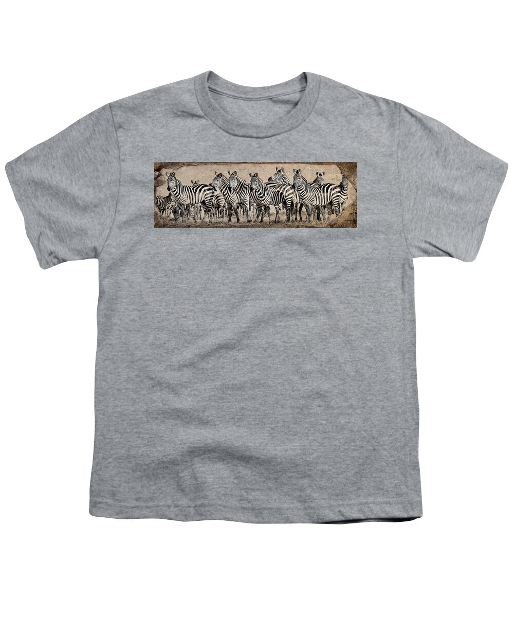 Africa Youth T-Shirt featuring the photograph Zebra Herd Rock Texture Blend Wide by Mike Gaudaur