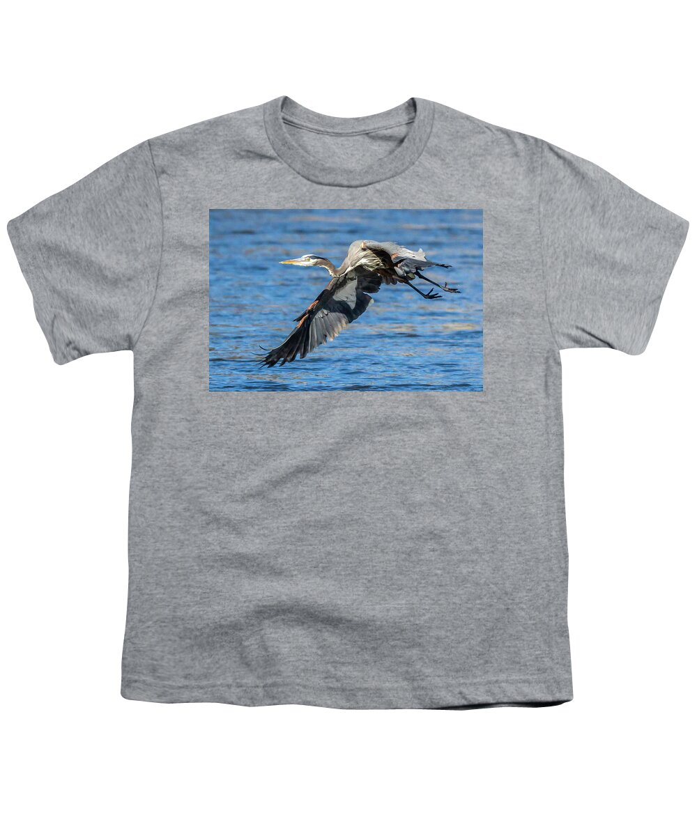 Blue Heron Youth T-Shirt featuring the photograph Blue Heron #1 by David Wagenblatt