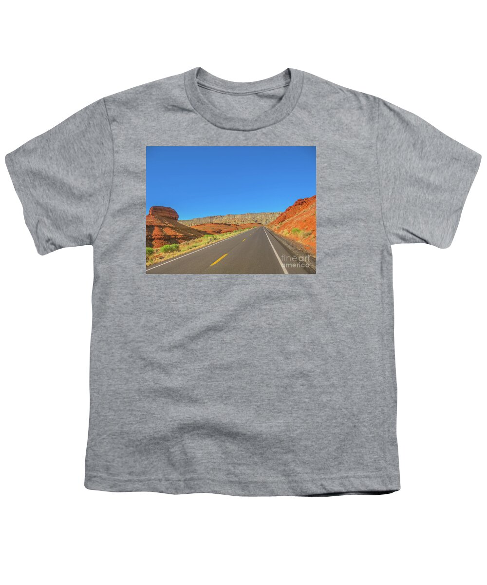 Bighorn Lake Youth T-Shirt featuring the photograph Highway in Bighorn Canyon #1 by Benny Marty