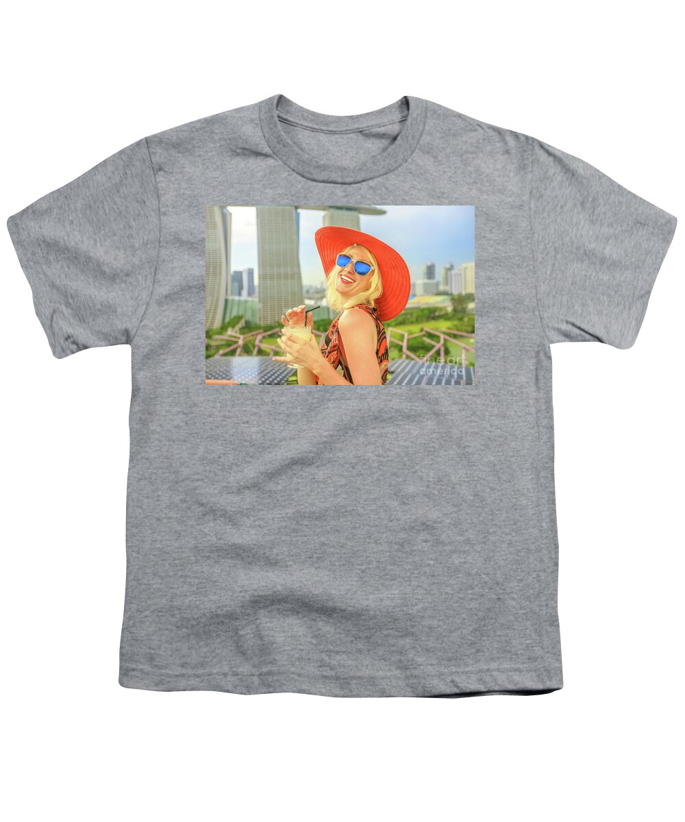 Singapore Youth T-Shirt featuring the photograph Singapore woman aperitif #1 by Benny Marty