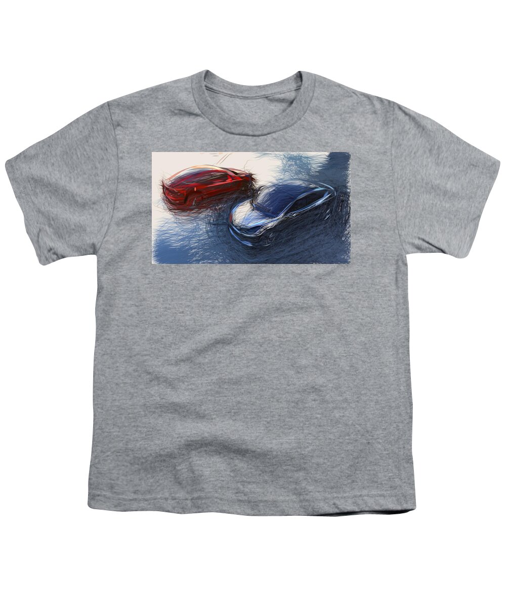 Tesla Youth T-Shirt featuring the digital art Tesla Model 3 Prototype Draw #2 by CarsToon Concept