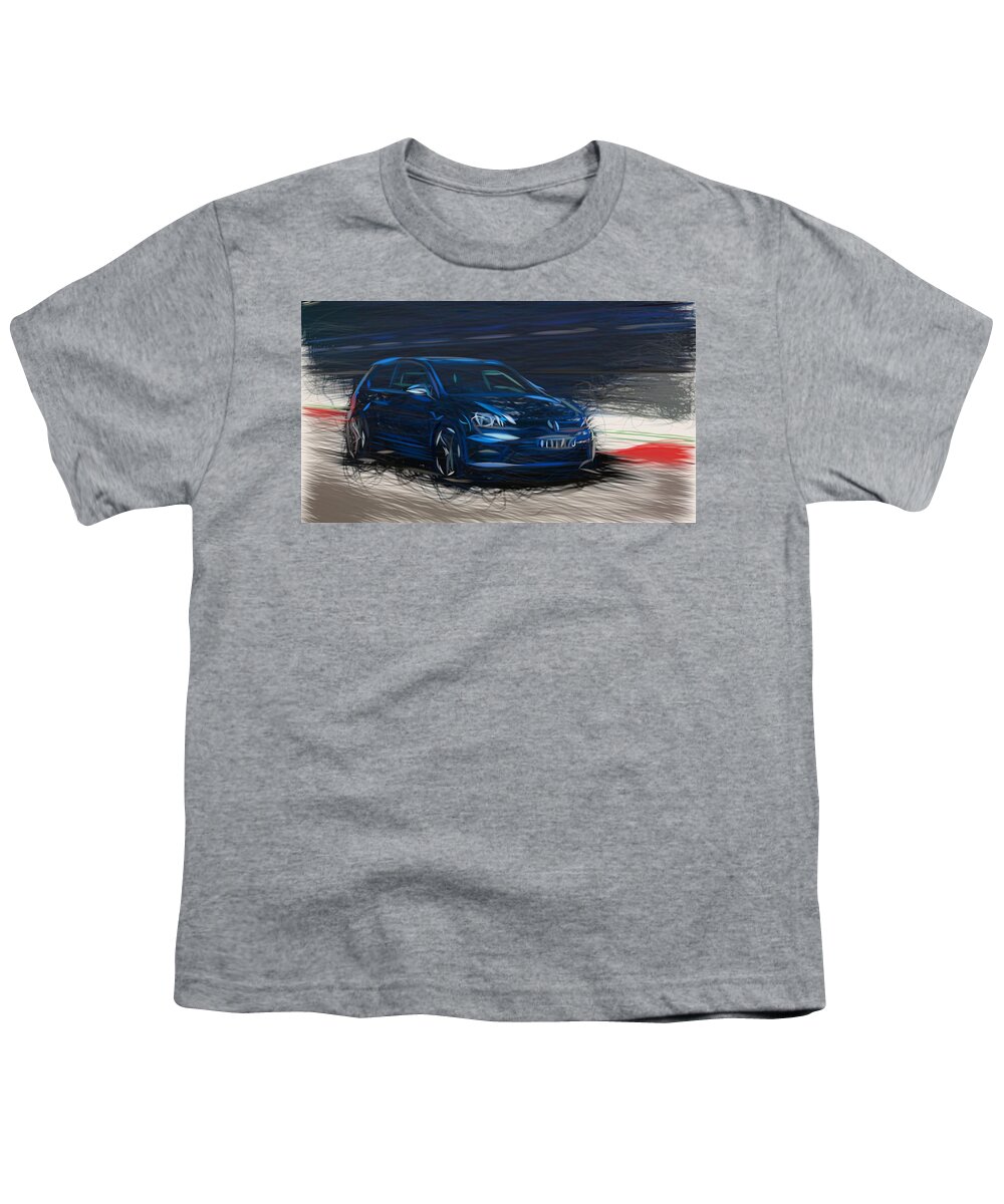 Volkswagen Youth T-Shirt featuring the digital art Volkswagen Golf R Drawing #5 by CarsToon Concept