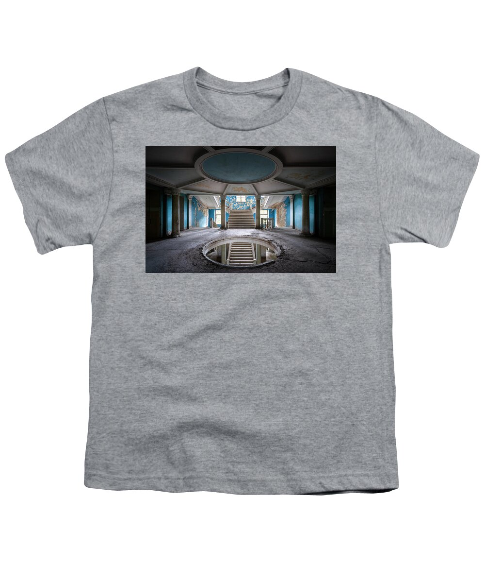 Abandoned Youth T-Shirt featuring the photograph Abandoned Blue Staircase by Roman Robroek