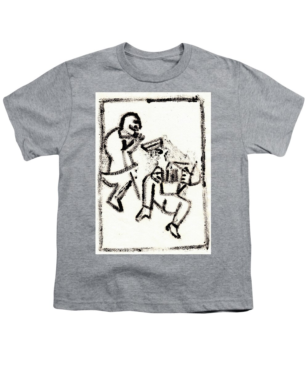 Accordionist Youth T-Shirt featuring the painting Accordionist After Mikhail Larionov Black Ink Painting 2 by Edgeworth Johnstone