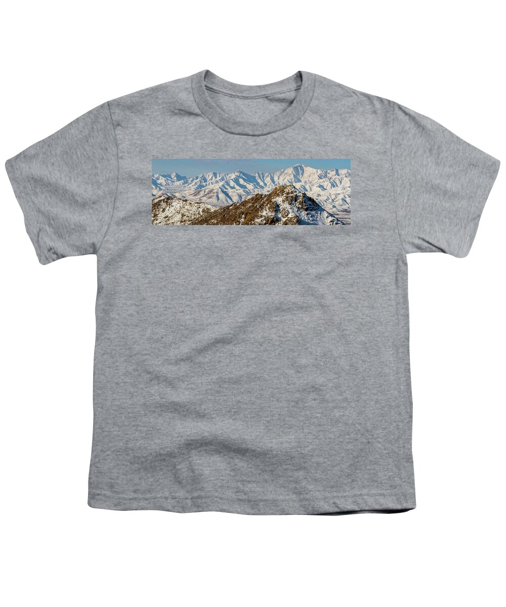 Aerial Photography Youth T-Shirt featuring the photograph Afghanistan Hindu Kush Snowy Peaks by SR Green