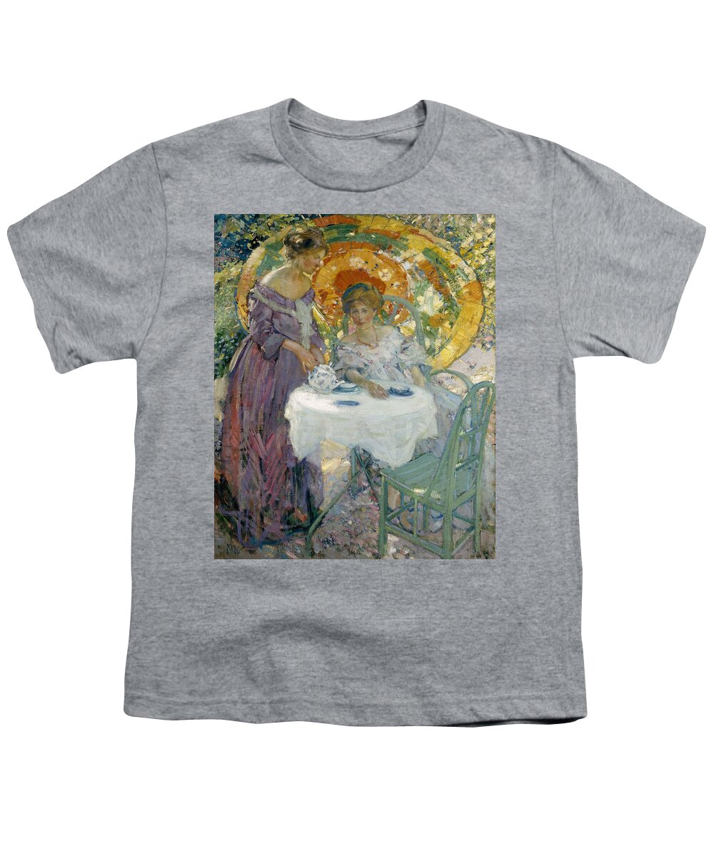 Girl Youth T-Shirt featuring the painting Afternoon Tea 1910 Richard Emile Miller by Richard Emile Miller