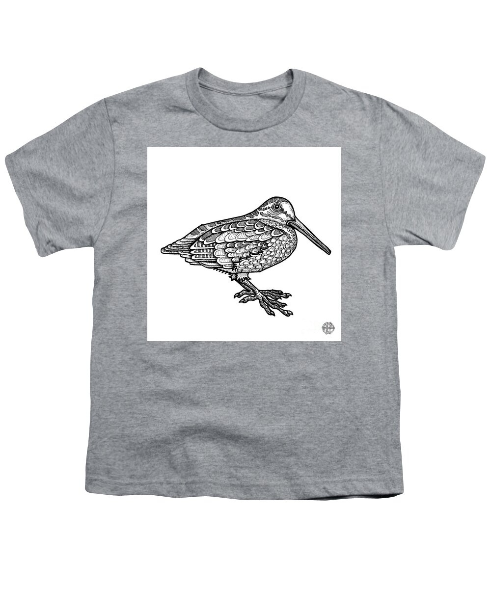 Animal Portrait Youth T-Shirt featuring the drawing American Woodcock by Amy E Fraser