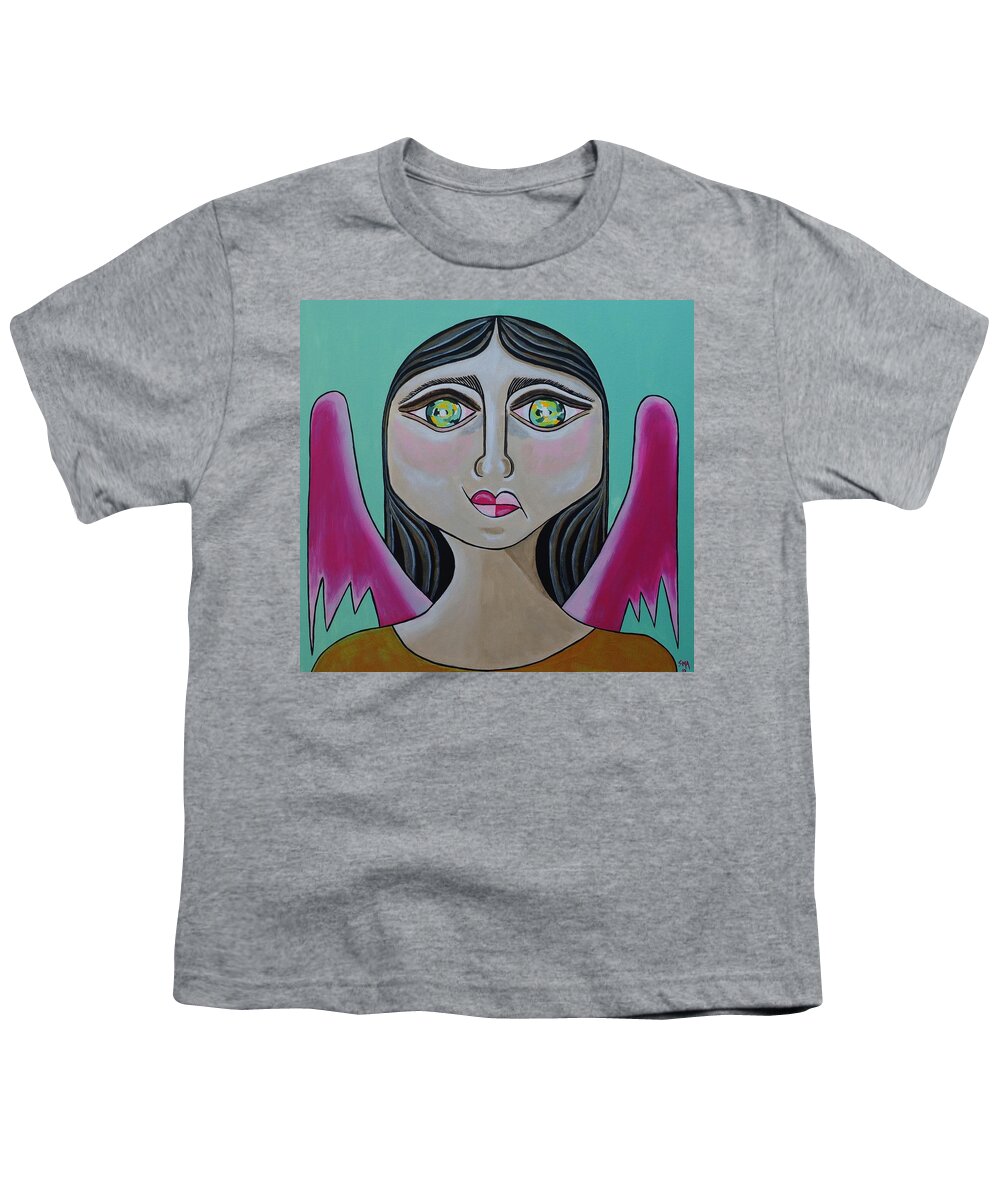  Youth T-Shirt featuring the painting Angel Girl by Sandra Marie Adams