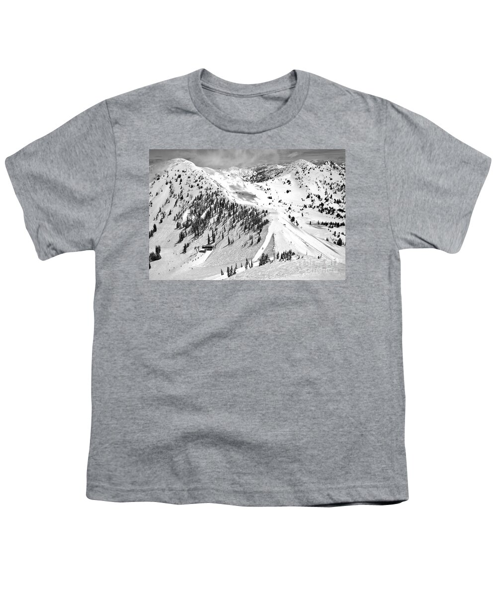 Snowbird Youth T-Shirt featuring the photograph Baldy Ridgeline Black And White by Adam Jewell