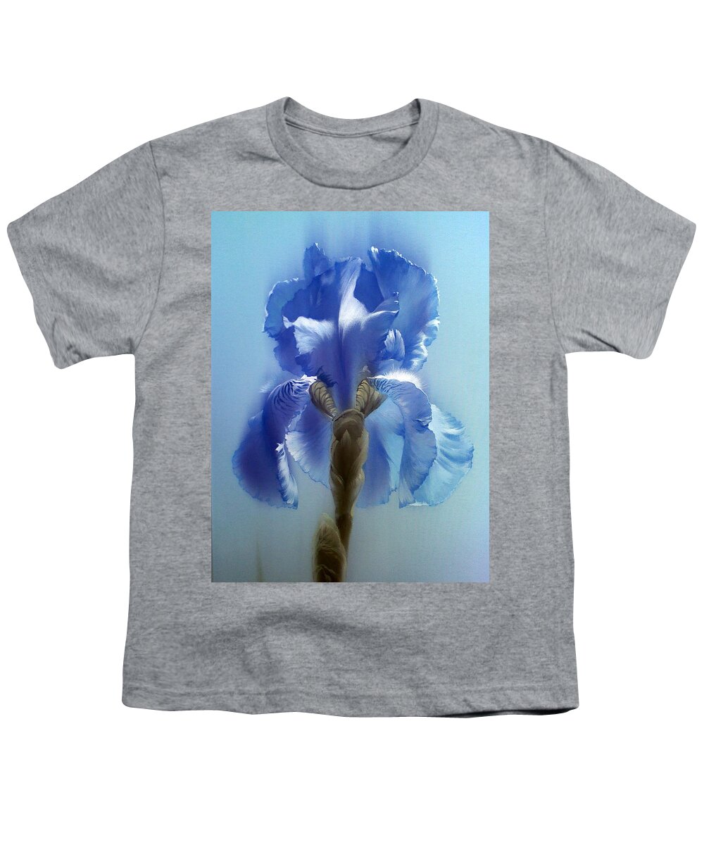 Russian Artists New Wave Youth T-Shirt featuring the painting Blue Iris Flower by Alina Oseeva
