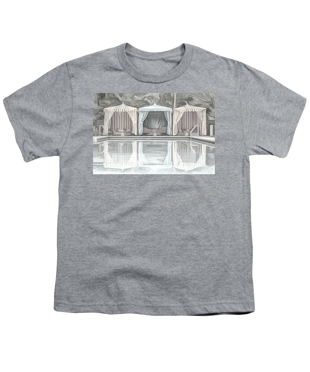 Cabanas Youth T-Shirt featuring the photograph Cabanas by the Pool by Alison Frank