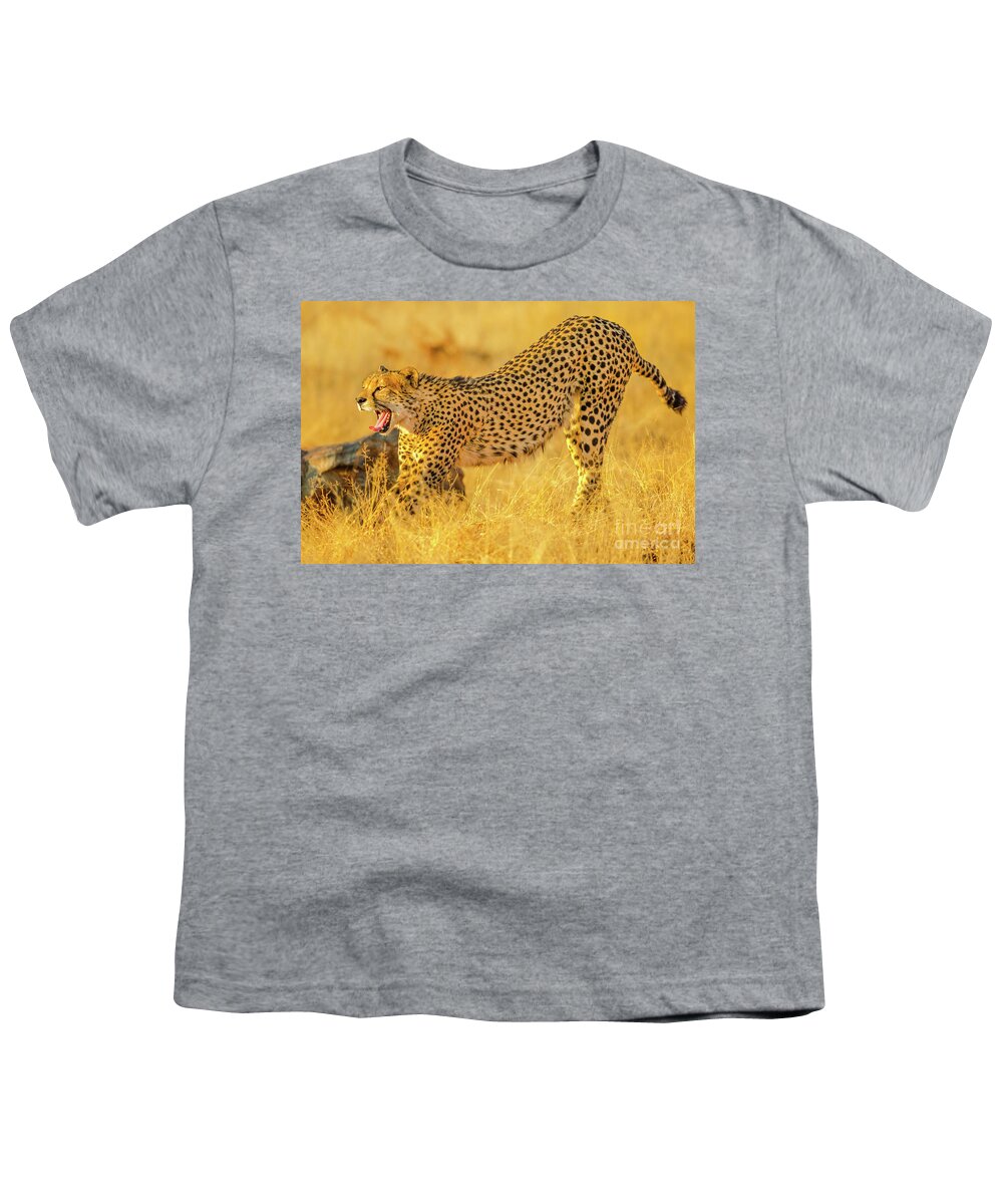 Cheetah Youth T-Shirt featuring the photograph Cheetah with open mouth by Benny Marty
