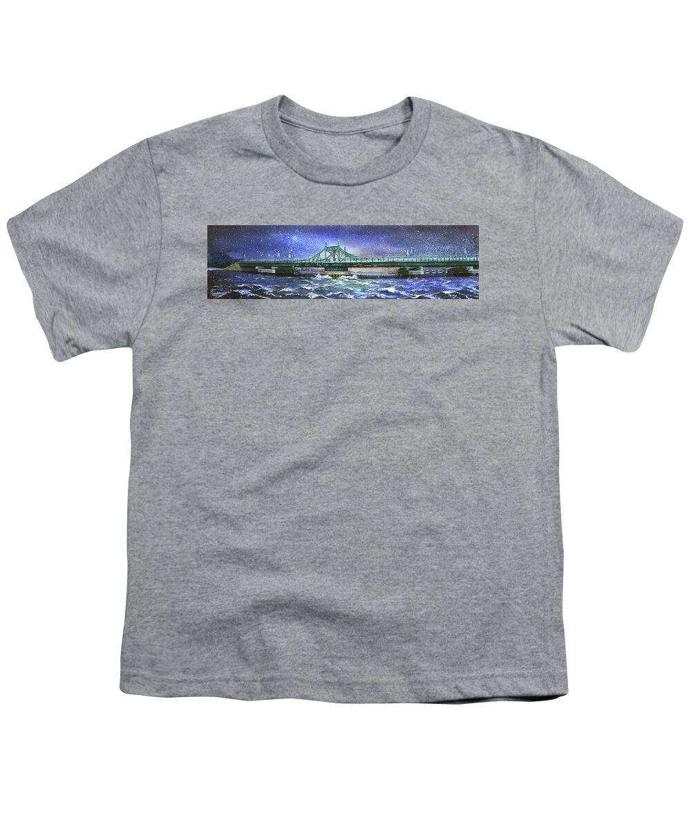 City Island Youth T-Shirt featuring the painting City Island Bridge Winter by Marguerite Chadwick-Juner