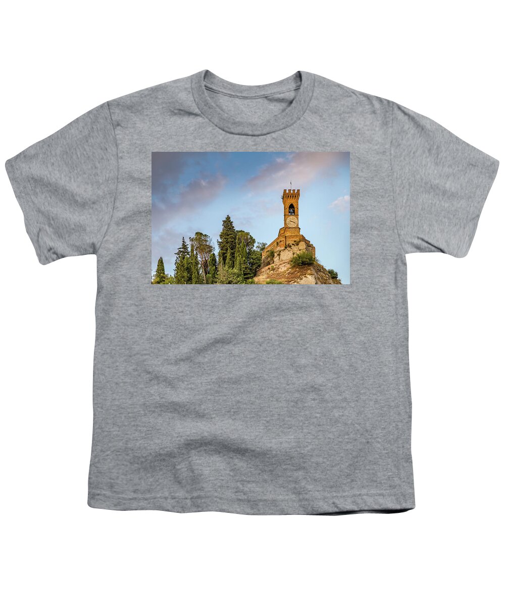 Emilia Youth T-Shirt featuring the photograph Clock Tower Of Medieval Village by Vivida Photo PC