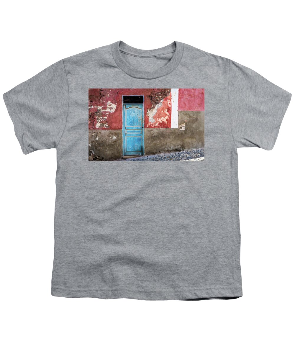 Wall Youth T-Shirt featuring the photograph Colorful wall with blue door by Lyl Dil Creations