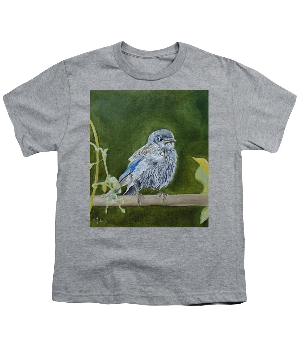 Bluebird Youth T-Shirt featuring the painting Composed Newcomer by Angeles M Pomata