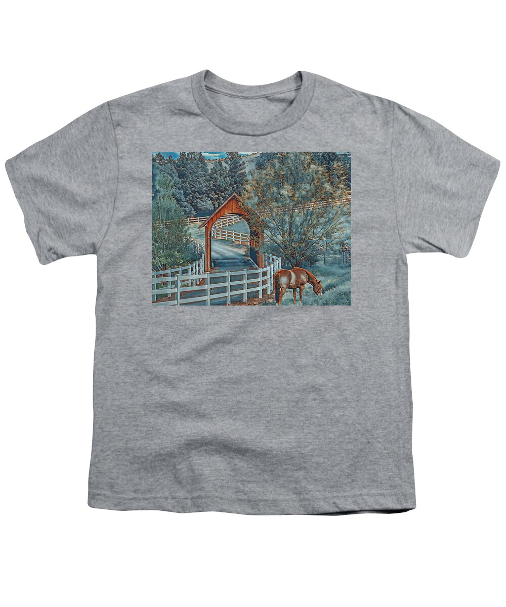 Horse Youth T-Shirt featuring the digital art Country Scene by Jerry Cahill