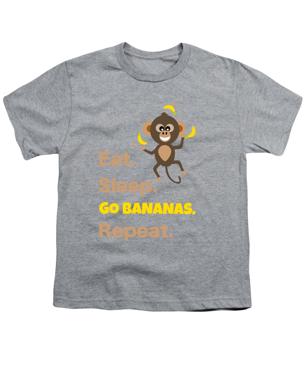 Eat Sleep Youth T-Shirt featuring the digital art Cute Animal Money Juggling with Text Eat Sleep Go Bananas Popular Quote by Barefoot Bodeez Art