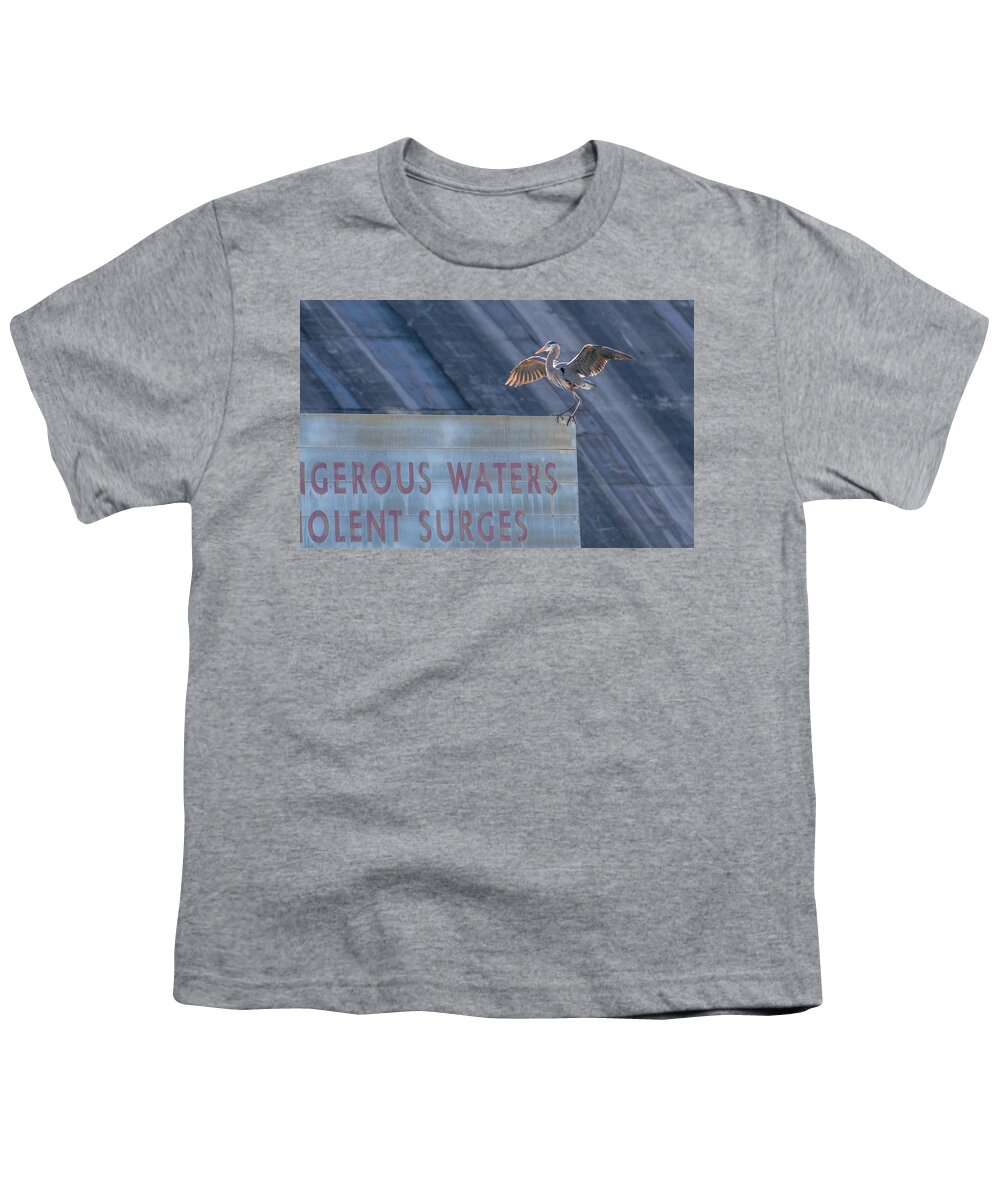 Great Blue Heron Youth T-Shirt featuring the photograph Fair Warning by Marcy Wielfaert