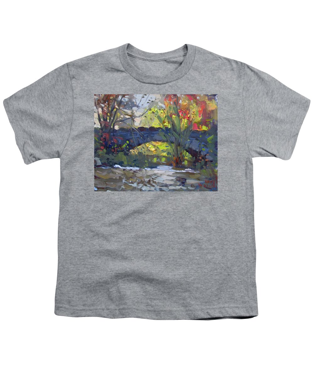 Fall Youth T-Shirt featuring the painting Fall at Stone Bridge in Goat Island by Ylli Haruni