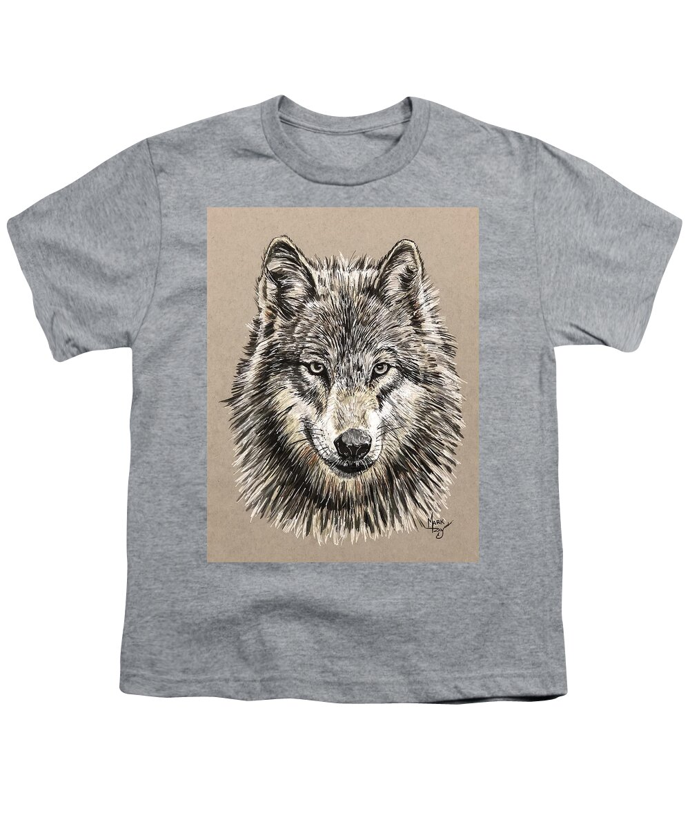 Wolf Youth T-Shirt featuring the painting Grey Wolf by Mark Ray